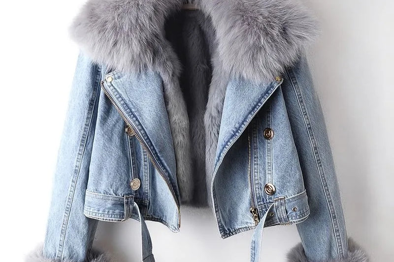 Margaux Luxe Lined Fox Fur Denim Coat